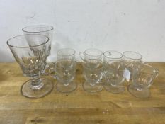 A set of eight toddy glasses each measures 8cm high along with two thumb cut rummer's (10)