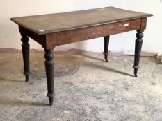 A Victorian mahogany table, the rectangular top over plain frieze and turned supports terminating in