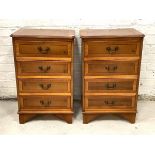 A Pair of inlaid yew bedside chests, each fitted with four drawers over bracket supports, H73cm,