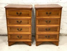 A Pair of inlaid yew bedside chests, each fitted with four drawers over bracket supports, H73cm,