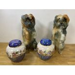 A pair of 1920's / 30's Staffordshire terrier dog figures, each measures 36cm high along with two