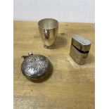 A 1996 London silver scent bottle with floral decoration along with a 1967 London silver egg cup,