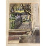 1920's school, garden view from window, watercolour, indistinctly signed and dated bottom right,