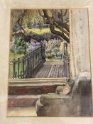 1920's school, garden view from window, watercolour, indistinctly signed and dated bottom right,