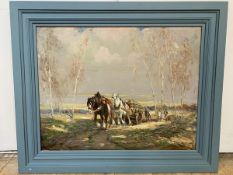 George Smith, Scottish (1970-1934) ARSA RSA. Men harvesting timber with horses,oil on canvas signed