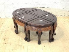 A Chinese hardwood nest of six tables, H35cm ,W92cm, D63cm