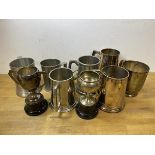 A collection of pewter and Epns mugs, some presentation such as handicap prize Gleneagles June 1937,