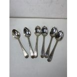 A set of six 1876 Glasgow silver teaspoons, makers mark WWL, each with initial C to handle and