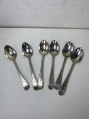 A set of six 1876 Glasgow silver teaspoons, makers mark WWL, each with initial C to handle and