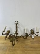 A three arm electrical chandelier measures 38cm high with a pair of Regency style two arm wall