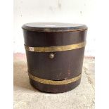 A 20th century brass bound coal box of tapering cylindrical form, H37cm, D39cm