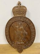 A Royal and Ancient Golf Club of St Andrews wall plaque, depicting St Andrew with cross below crown,