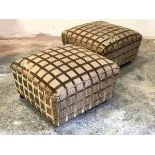A Pair of upholstered footstools, of square form, raised on castors, H35cm, W56cm, D56cm