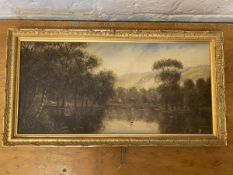Edwardian School, rural landscape, oil, initialed JC? and dated 1903, measures 28cm x 58cm