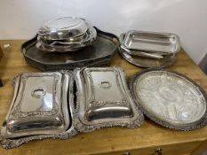 A quantity of silver plate including hors d'ouvres dish with glass insert measures 31cm diameter,