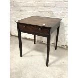 A Georgian mahogany side table, fitted with a single drawer, raised on square tapered supports,