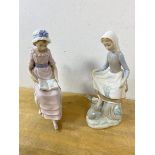 Two Lladro figures, one of girl sitting reading book, measures 24cm high the other of girl with