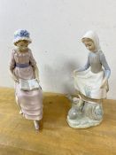 Two Lladro figures, one of girl sitting reading book, measures 24cm high the other of girl with