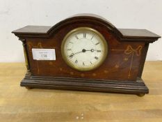 An Edwardian mantel clock of architectural form with domed top lacking one column measures 17cm x