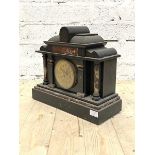 A Victorian architectural slate and marble mantel clock, gilt dial with Arabic chapter ring, eight