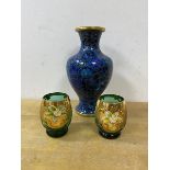 A Chinese cloisonne baluster shaped vase, Zij in cheng stamp to base, measures 16cm high, and two