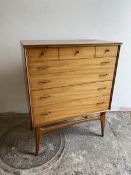 A Mid Century teak chest of drawers, label to interior A C Handcraft Quality, the rectangular top