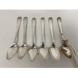 A set of six Swedish silver coffee spoons marks includes LFE, U6, and W along with three crowns,