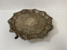 An 1836 London silver footed salver, makers mark IW (?) measures 30cm x 20cm and weighs 240 grammes