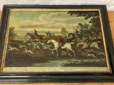 An eglomise painted glass panel, Going to Cover, inscribed published by T Burford March 21st 1766,