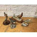 A group of four Border Fine Arts bird sculptures including pheasant on wooden base, some losses