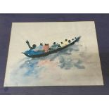 A modern reproduction print, figures in boat, measures 27cm x 34cm
