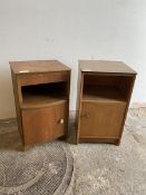 Two Mid Century bedside cabinets, one with frieze drawer over recess and cupboard, the other with