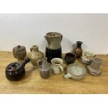 A collection of studio pottery and other ceramics, some with initials to base, largest measures 22cm