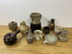 A collection of studio pottery and other ceramics, some with initials to base, largest measures 22cm