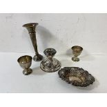 A mixed lot of silver including two egg cups, one pierced dish combined weight 98 grammes, also a