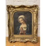 18thc school ?, Young Woman Praying, oil, a/f, measures 61cm x 48cm, paper label verso The Morana