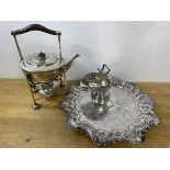 A collection of Epns including a kettle and stand which measures 28 cm high, footed salver and sugar
