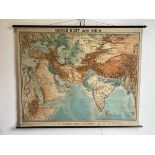 A 1963 German Westermann wall map depicting middle east and India, measures 160cm x 206cm
