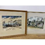 John McWilliam, Normandy village, watercolour, signed bottom right, dated '49, measures 24cm x