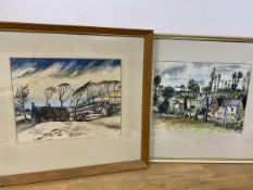 John McWilliam, Normandy village, watercolour, signed bottom right, dated '49, measures 24cm x