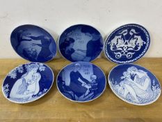 A set of six Danish Mors Dag (Mother's Day) wall plates, the years 1978 through 1982, each
