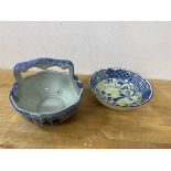 A Japanese bowl, blue character marks to base and label International Porcelain, Crystal and