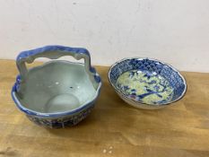 A Japanese bowl, blue character marks to base and label International Porcelain, Crystal and