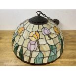 A Tiffany style hanging light shade, measures 30cm approximately to top of shade by 50cm diameter at