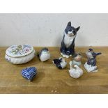 A Royal Copenhagen sitting cat, measures 13cm high along with four other Royal Copenhagen figures,