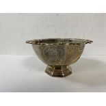 An 18th continental white metal footed bowl with scalloped edge, marks to base include AAU, A and