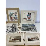 A collection of prints and reproduction prints including Sledging for Fowl and Punting for Fowl,