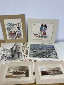 A collection of prints and reproduction prints including Sledging for Fowl and Punting for Fowl,