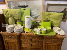 A mixed lot of kitchen ware in apple green colourway including toaster, measures 18cm x 25cm x 15cm,