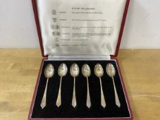 A set of six silver coffee spoons each with different offices marks, box inscribed with